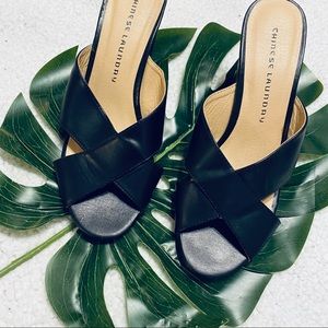 Chinese Laundry Black Z-Belize Wood Block Heel 8.5